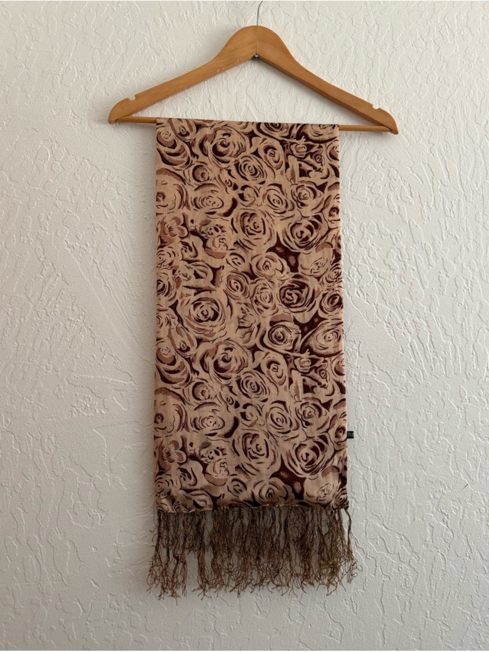 Bundle 3 for 50% off Muted Brown Floral Print Silk Fringed Scarf